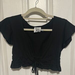 Princess Polly Black Ruched Tie Front Cap Sleeve Blouse